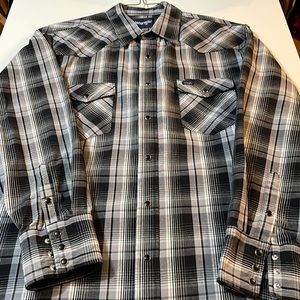 Wrangler Black Plaid Twill Cowboy Cut Western Work Shirt XL